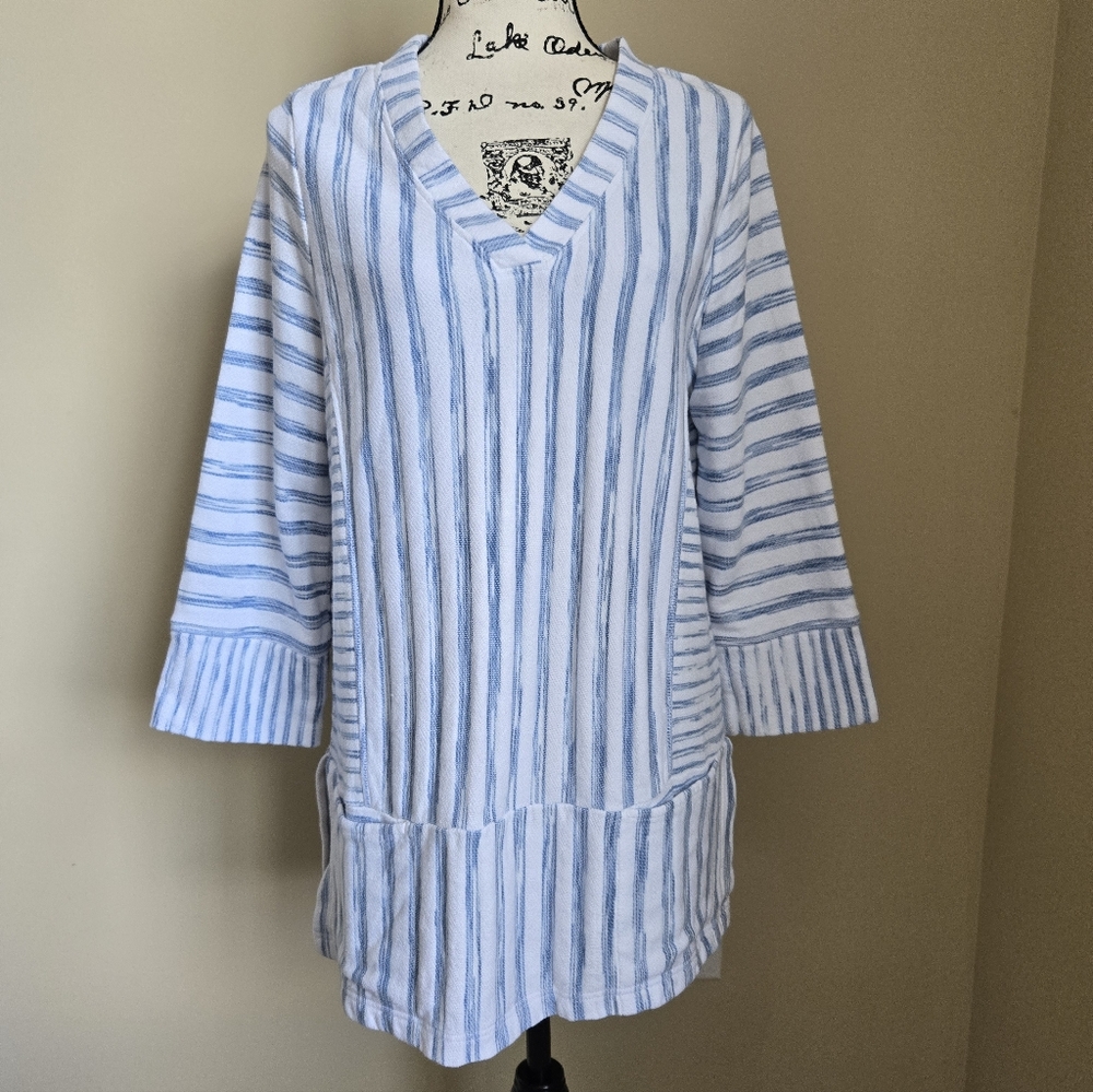 Soft Surroundings Stiped Pullover Womens M Boho V Neck